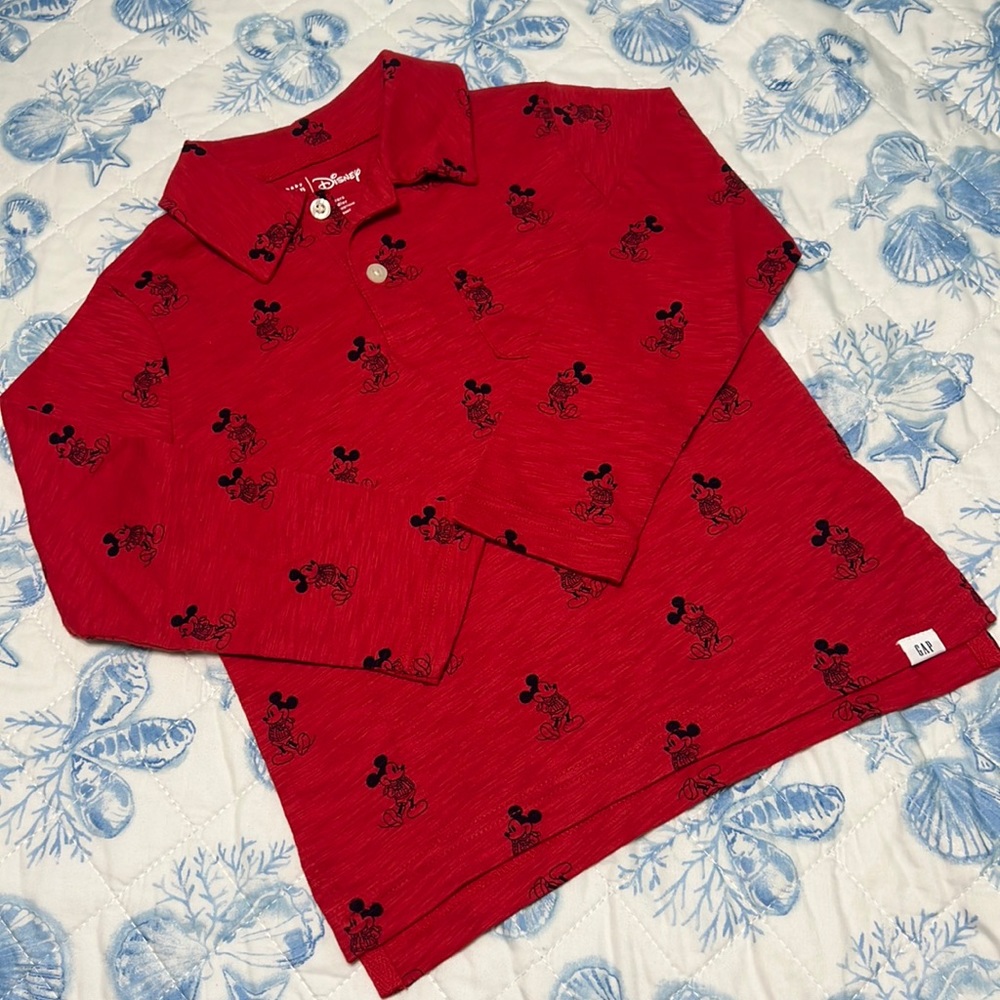 Disney Baby Gap Red Mickey Long Sleeve Polo Size 5T or 5 Years